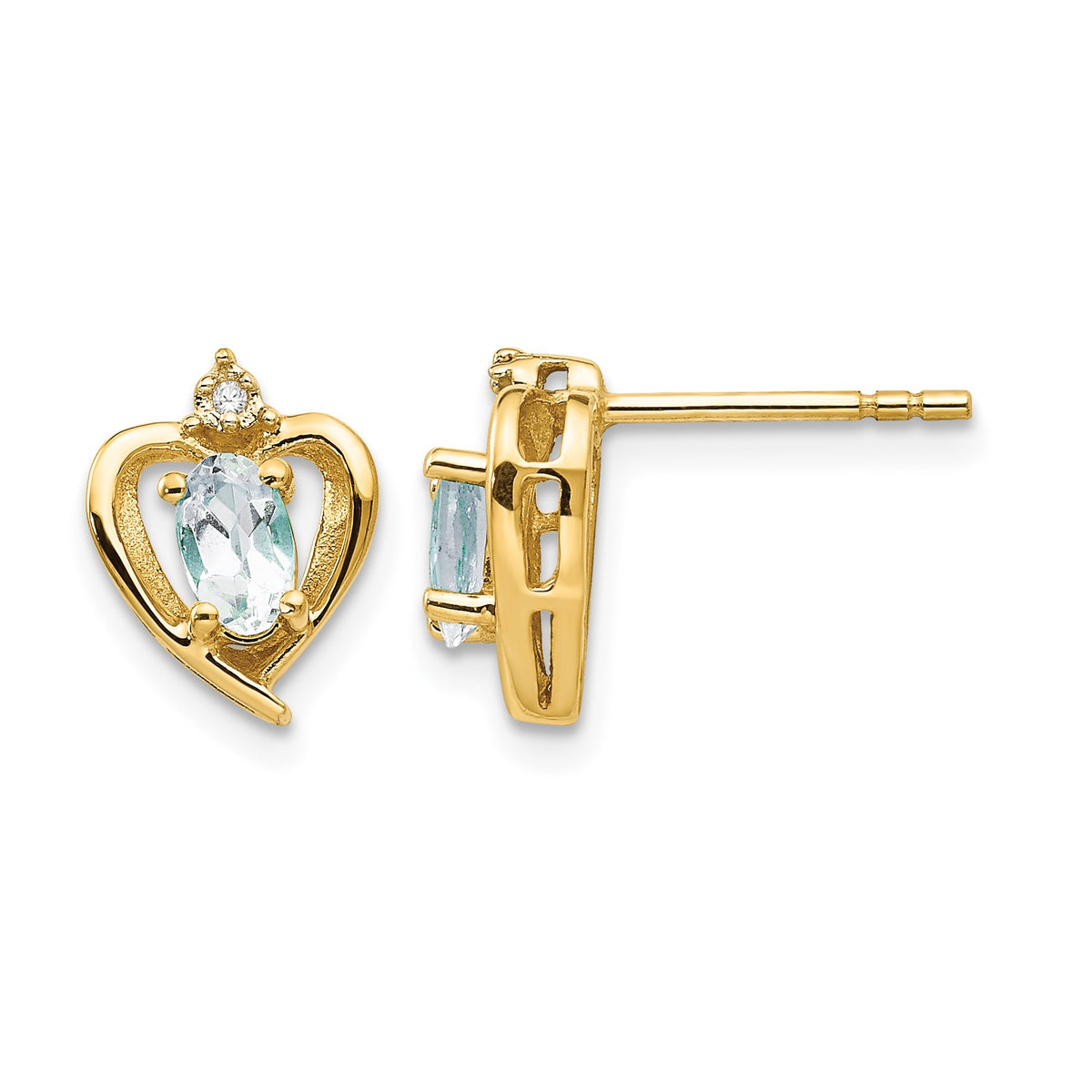 14k 5x3 Oval March/Aquamarine and Diamond Heart Earrings