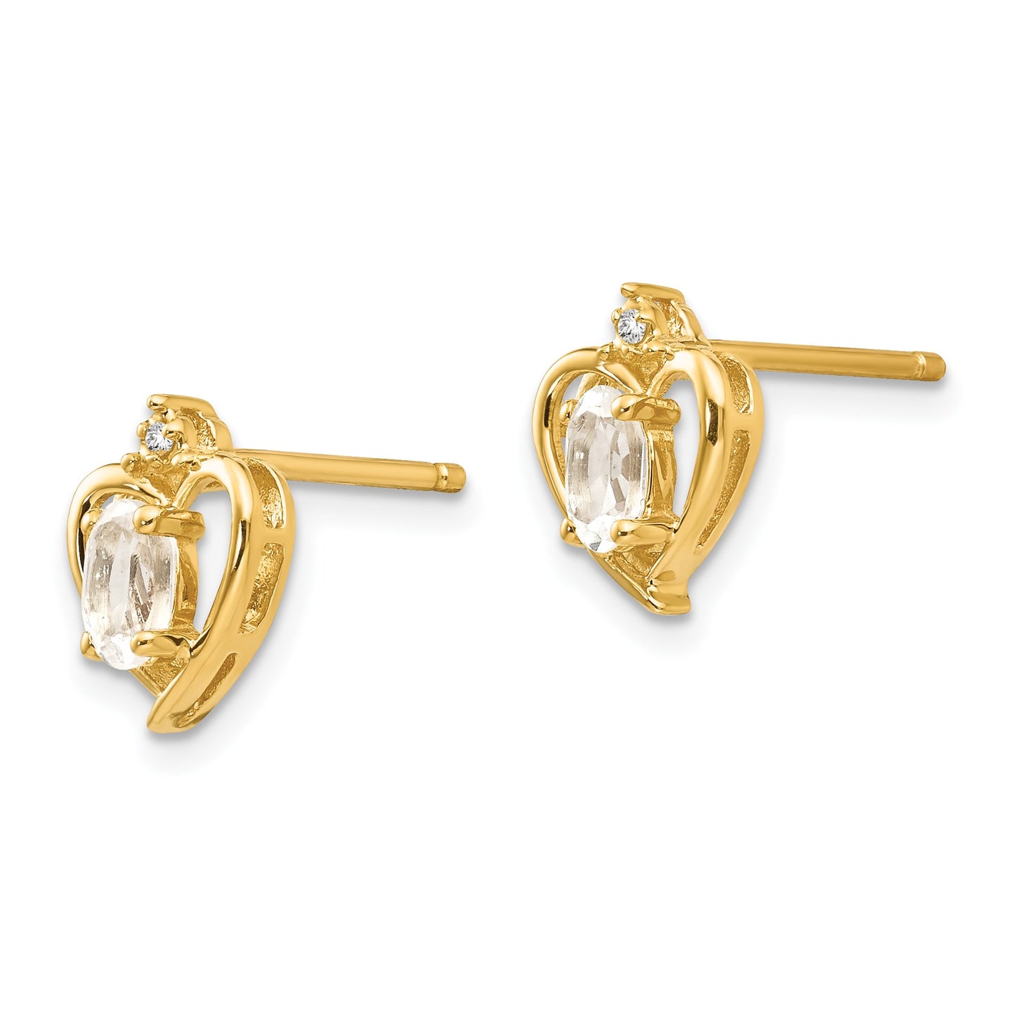 14k 5x3 Oval April/White Topaz and Diamond Heart Earrings