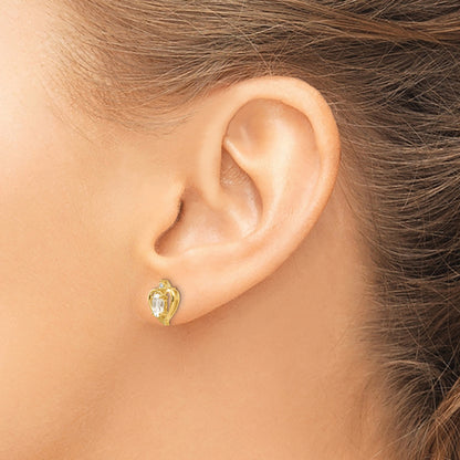 14k 5x3 Oval April/White Topaz and Diamond Heart Earrings