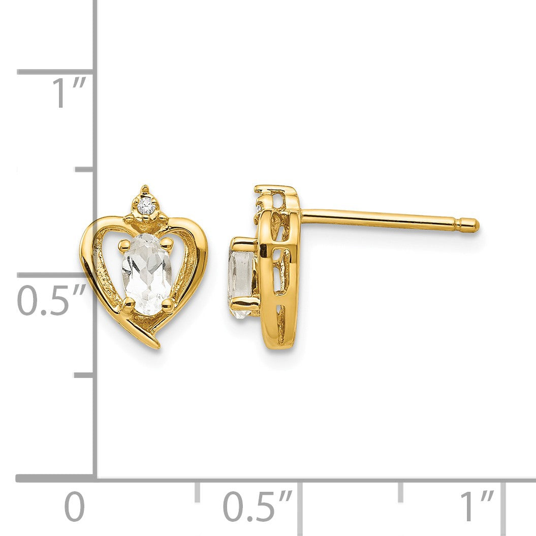 14k 5x3 Oval April/White Topaz and Diamond Heart Earrings
