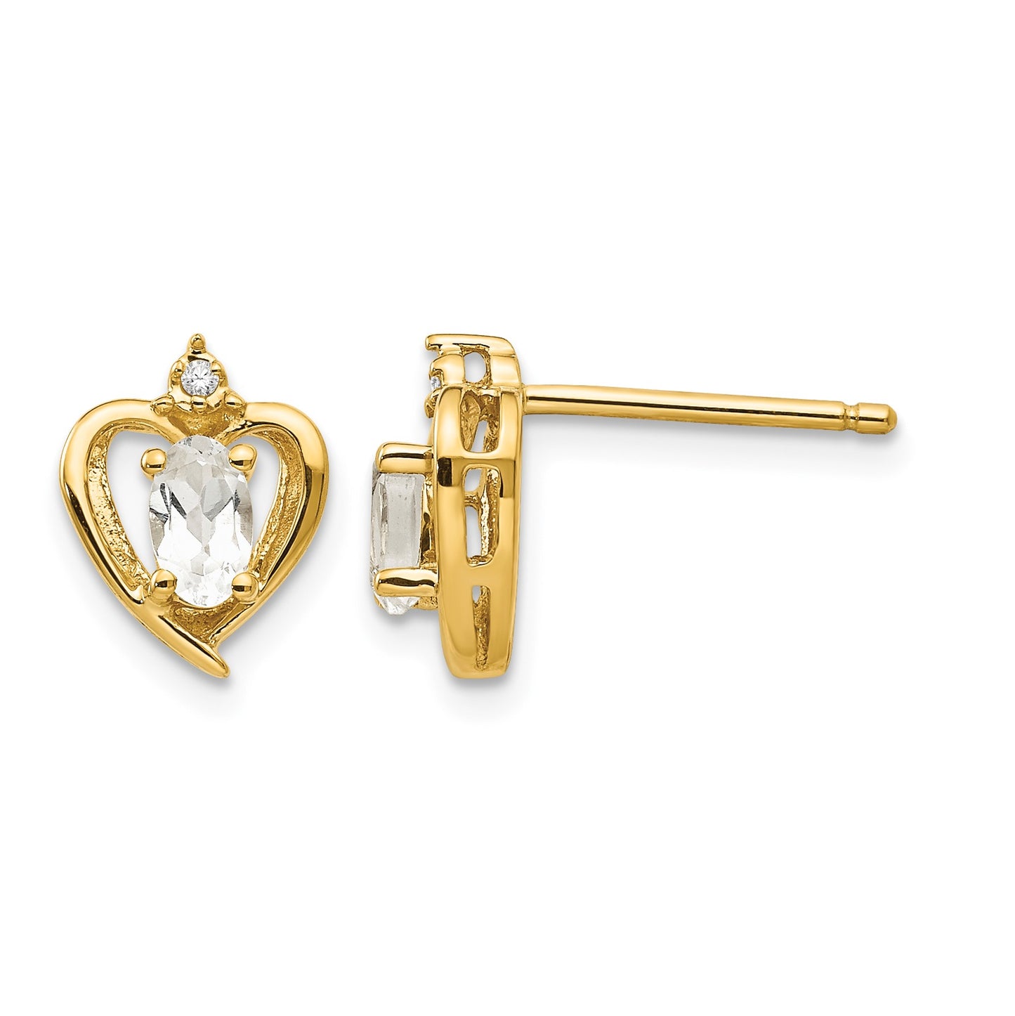 14k 5x3 Oval April/White Topaz and Diamond Heart Earrings