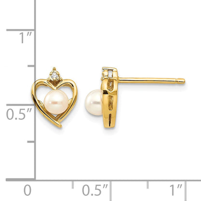 14k 4.5mm June/Freshwater Cultured Pearl and Diamond Heart Earrings
