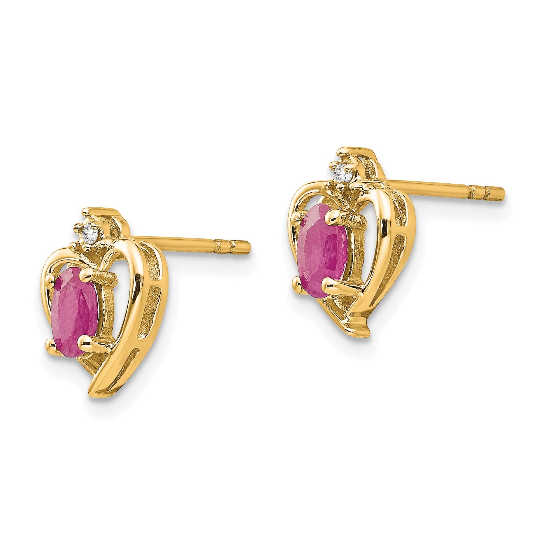 14k 5x3 Oval July/Ruby and Diamond Heart Earrings