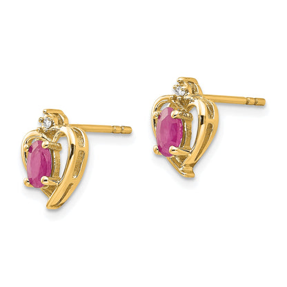 14k 5x3 Oval July/Ruby and Diamond Heart Earrings