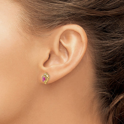 14k 5x3 Oval July/Ruby and Diamond Heart Earrings