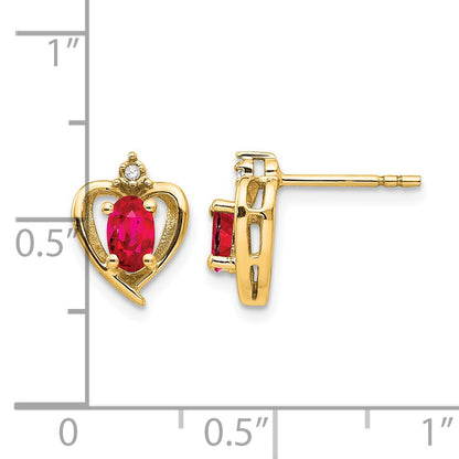 14k 5x3 Oval July/Ruby and Diamond Heart Earrings