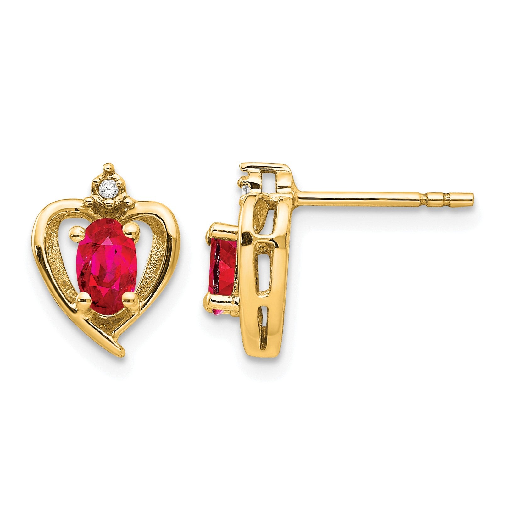 14k 5x3 Oval July/Ruby and Diamond Heart Earrings