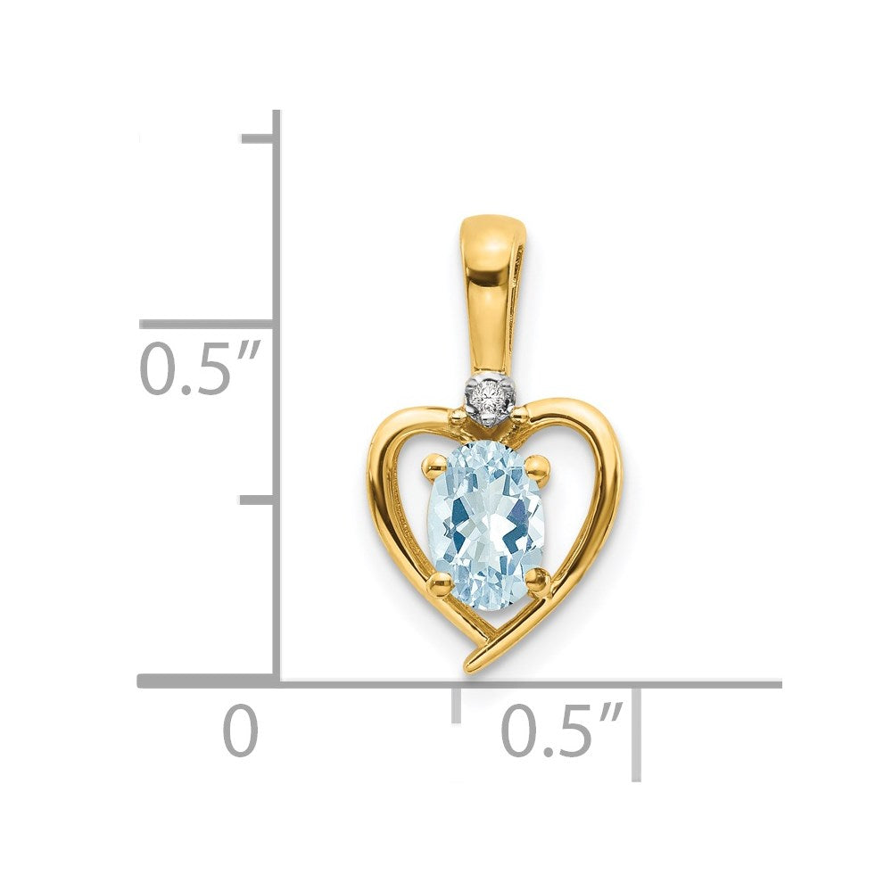 14k Aquamarine and Diamond Heart Pendant