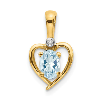 14k Aquamarine and Diamond Heart Pendant