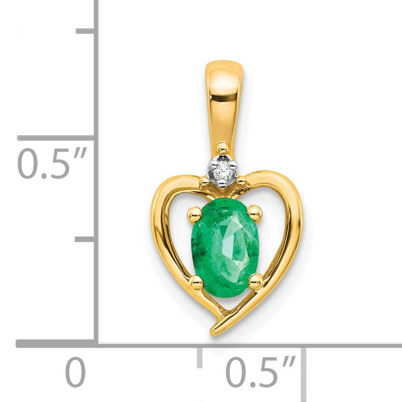 14k 6x4 Oval May/Emerald and Diamond Heart Pendant
