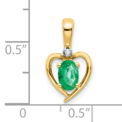 14k 6x4 Oval May/Emerald and Diamond Heart Pendant