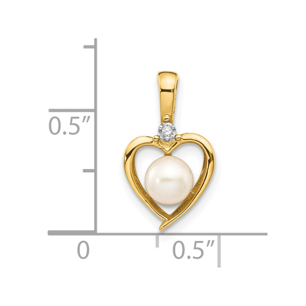 14k FW Cultured Pearl and Diamond Heart Pendant