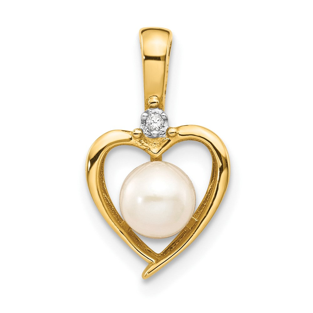 14k FW Cultured Pearl and Diamond Heart Pendant