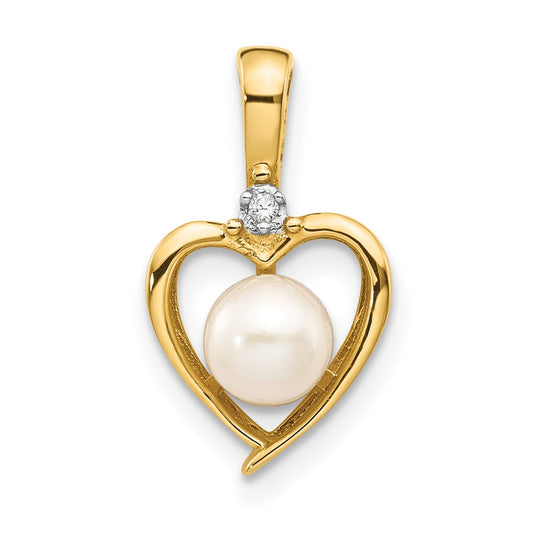 14k FW Cultured Pearl and Diamond Heart Pendant