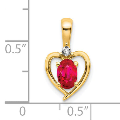 14k 6x4 Oval July/Ruby and Diamond Heart Pendant