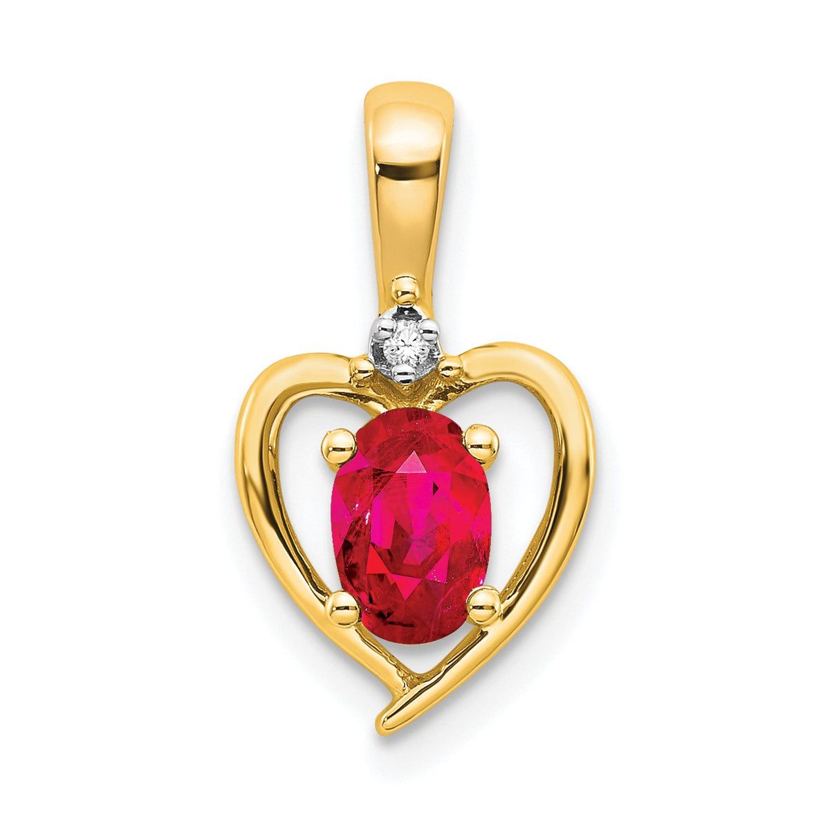 14k 6x4 Oval July/Ruby and Diamond Heart Pendant