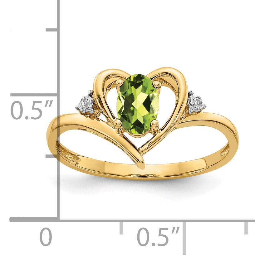 14k 6x4 Oval August/Peridot and Diamond Heart Ring