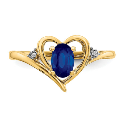 14k 6x4 Oval September/Sapphire and Diamond Heart Ring