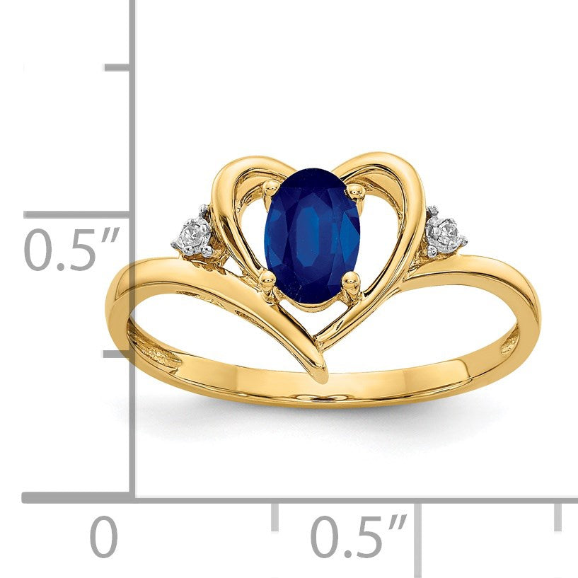 14k 6x4 Oval September/Sapphire and Diamond Heart Ring