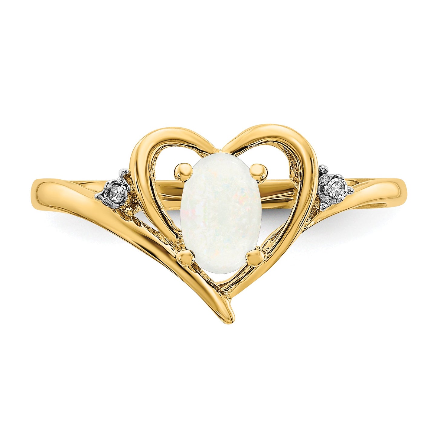 14k 6x4 Oval October/Opal and Diamond Heart Ring