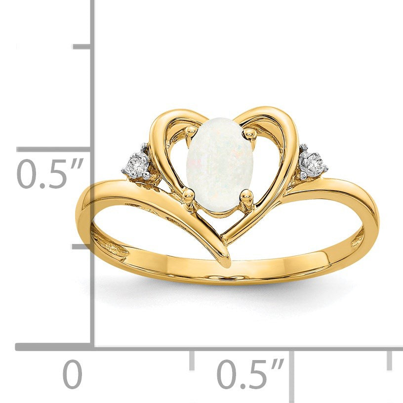 14k 6x4 Oval October/Opal and Diamond Heart Ring