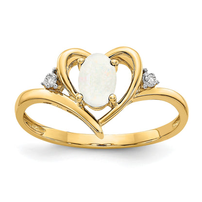 14k 6x4 Oval October/Opal and Diamond Heart Ring