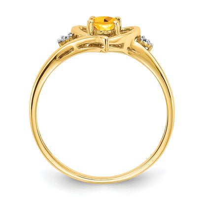 14k 6x4 Oval November/Citrine and Diamond Heart Ring