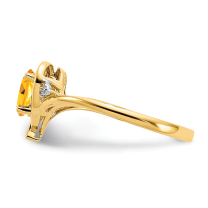 14k 6x4 Oval November/Citrine and Diamond Heart Ring