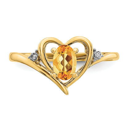 14k 6x4 Oval November/Citrine and Diamond Heart Ring