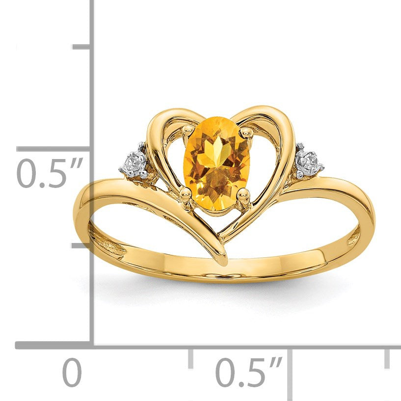 14k 6x4 Oval November/Citrine and Diamond Heart Ring