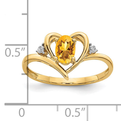 14k 6x4 Oval November/Citrine and Diamond Heart Ring