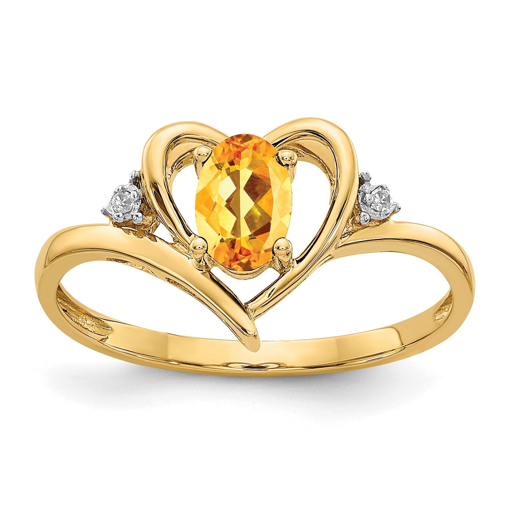 14k 6x4 Oval November/Citrine and Diamond Heart Ring
