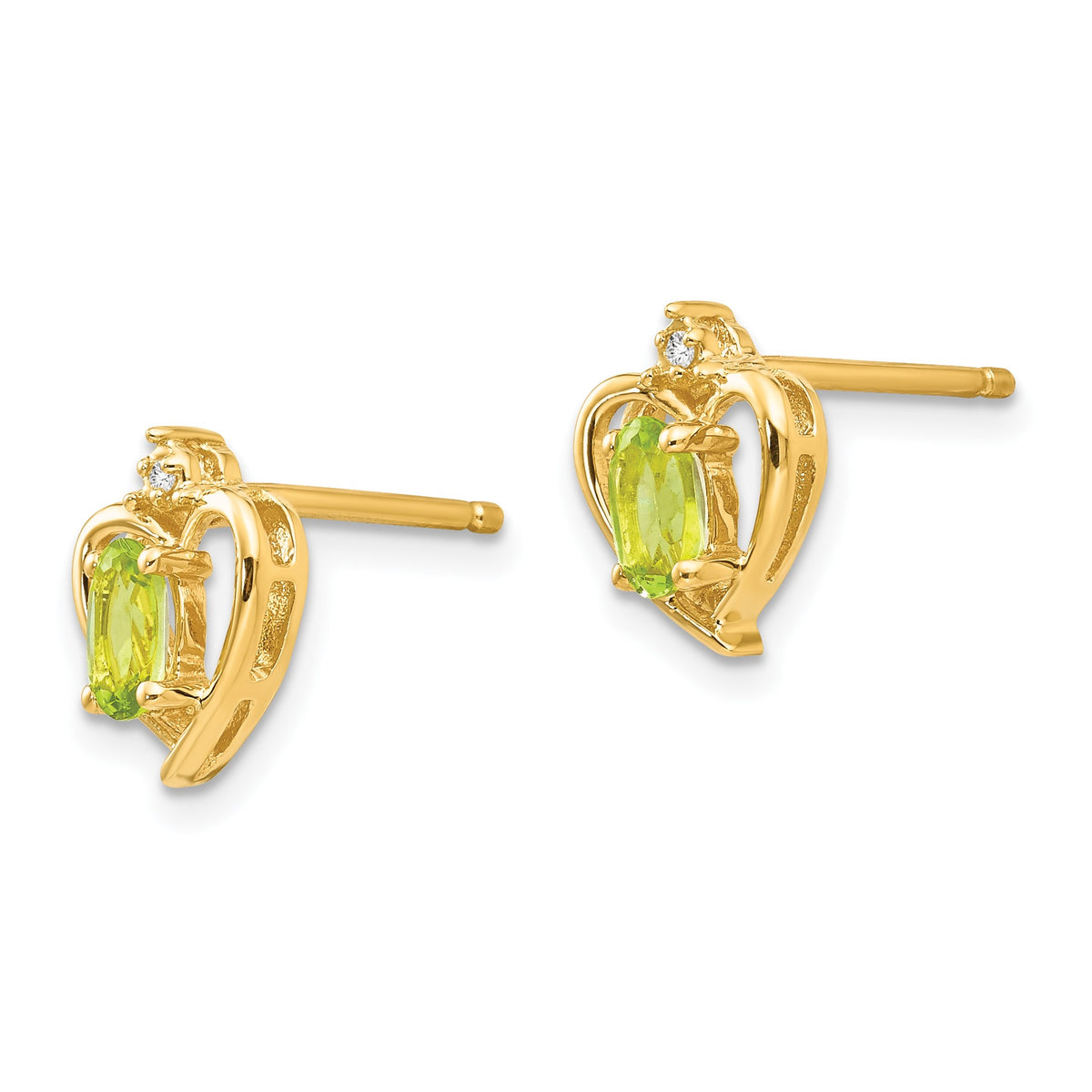 14k 5x3 Oval August/Peridot and Diamond Heart Earrings
