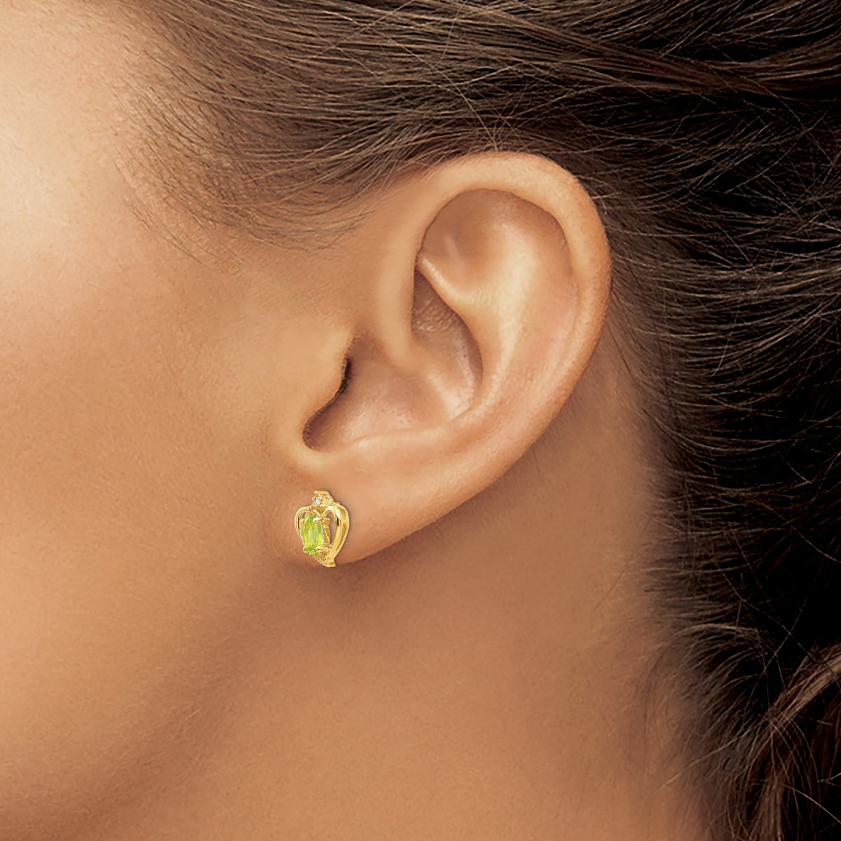 14k 5x3 Oval August/Peridot and Diamond Heart Earrings