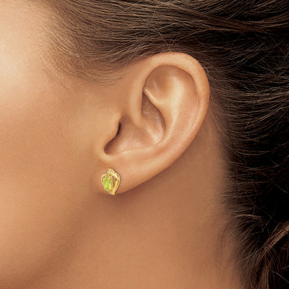14k 5x3 Oval August/Peridot and Diamond Heart Earrings