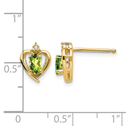 14k 5x3 Oval August/Peridot and Diamond Heart Earrings