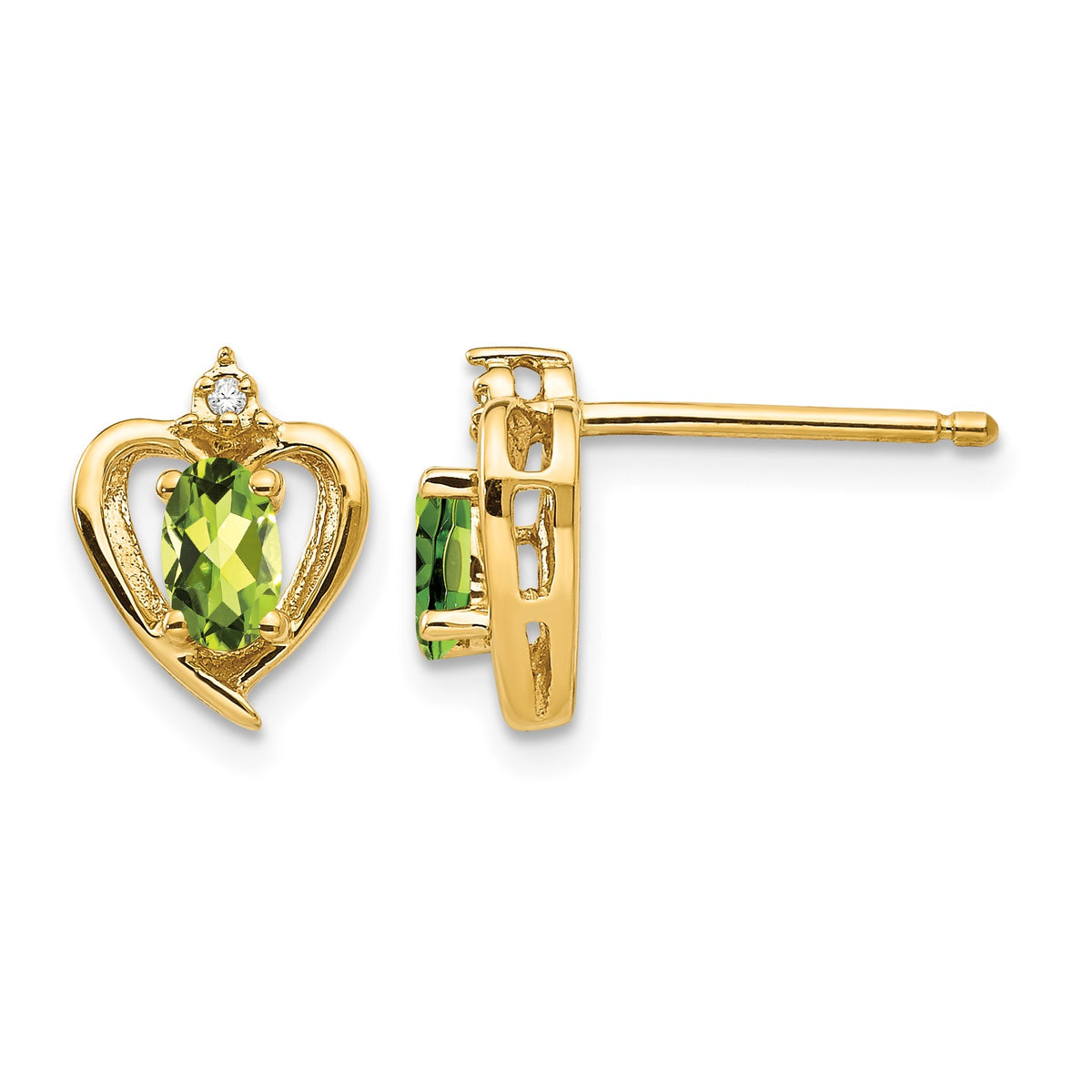 14k 5x3 Oval August/Peridot and Diamond Heart Earrings