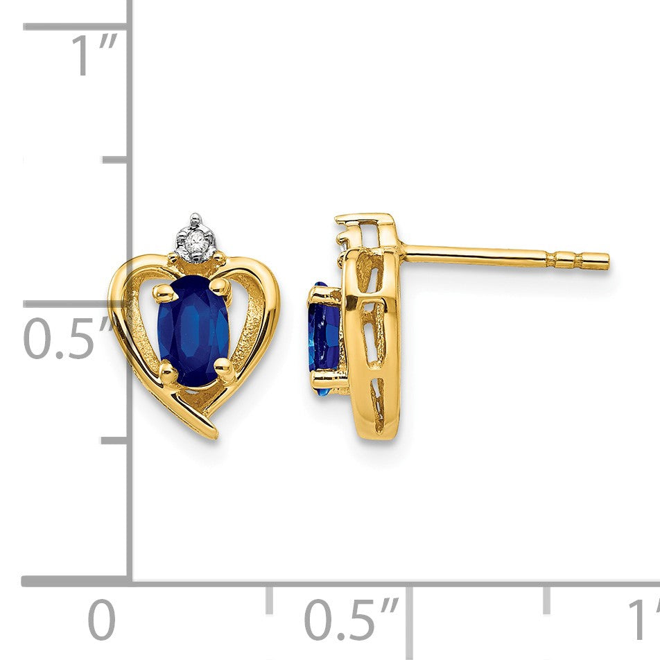 14k 5x3 Oval September/Sapphire and Diamond Heart Earrings