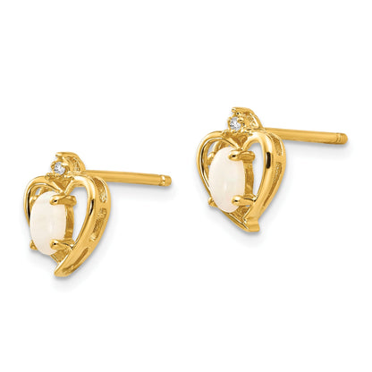 14k 5x3 Oval October/Opal and Diamond Heart Earrings