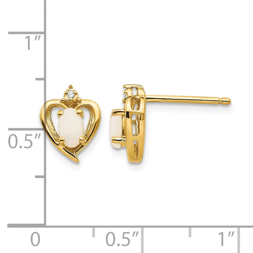 14k 5x3 Oval October/Opal and Diamond Heart Earrings