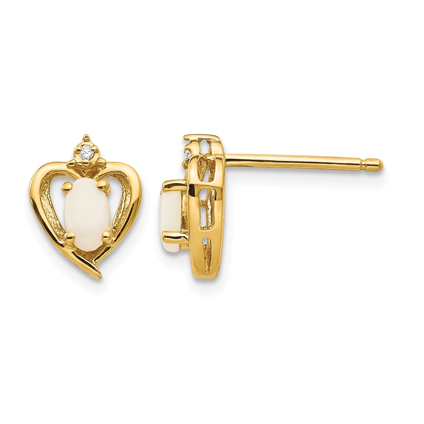 14k 5x3 Oval October/Opal and Diamond Heart Earrings