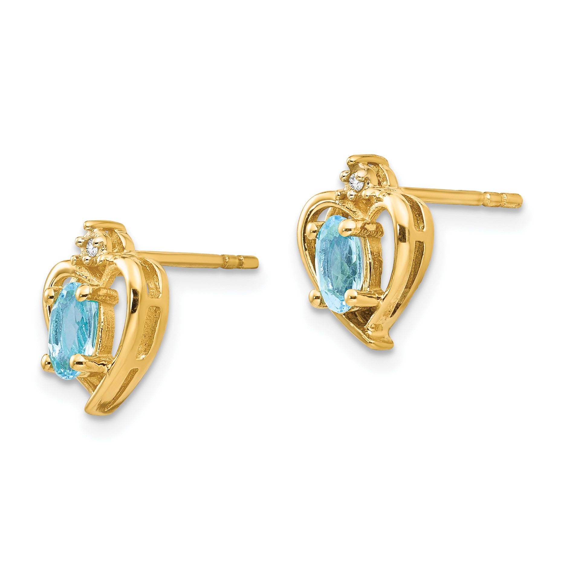 14k 5x3 Oval December/Blue Topaz and Diamond Heart Earrings