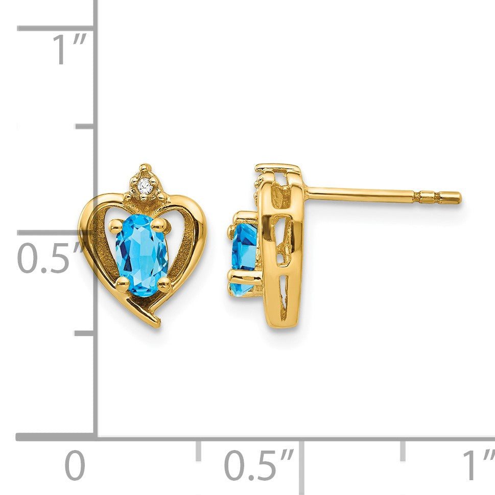 14k 5x3 Oval December/Blue Topaz and Diamond Heart Earrings