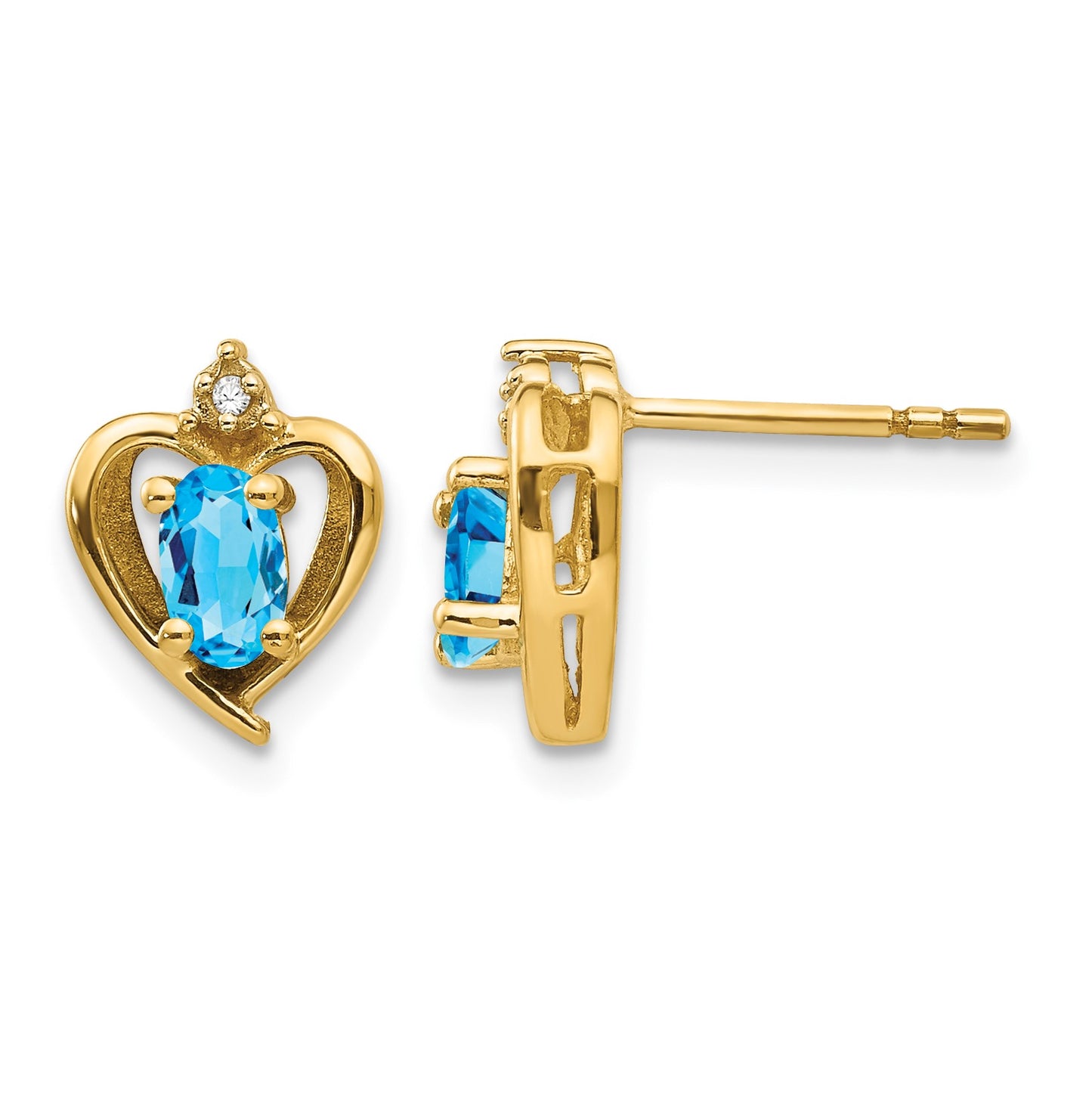 14k 5x3 Oval December/Blue Topaz and Diamond Heart Earrings