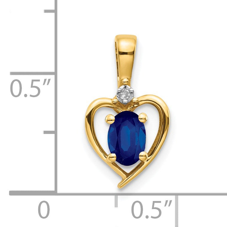 14k 6x4 Oval September/Sapphire and Diamond Heart Pendant