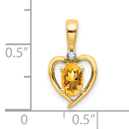 14k 6x4 Oval November/Citrine and Diamond Heart Pendant