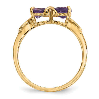 14k Polished February/Amethyst Bow Size 7 Ring