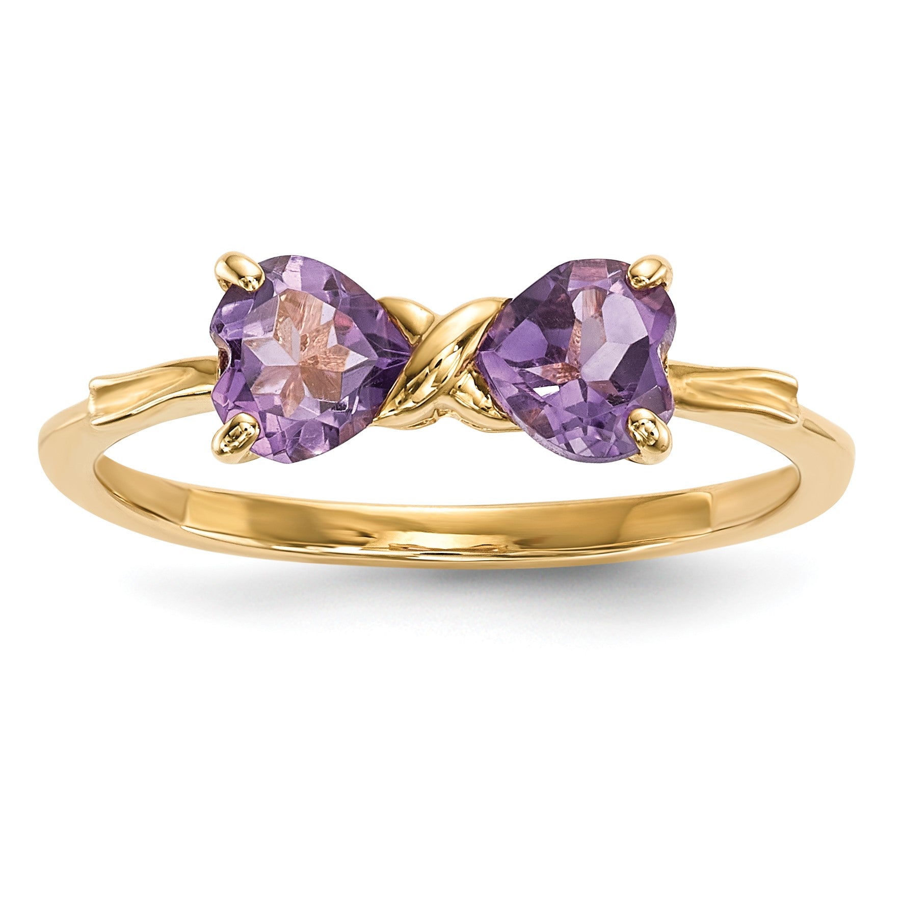 14k Polished February/Amethyst Bow Size 7 Ring