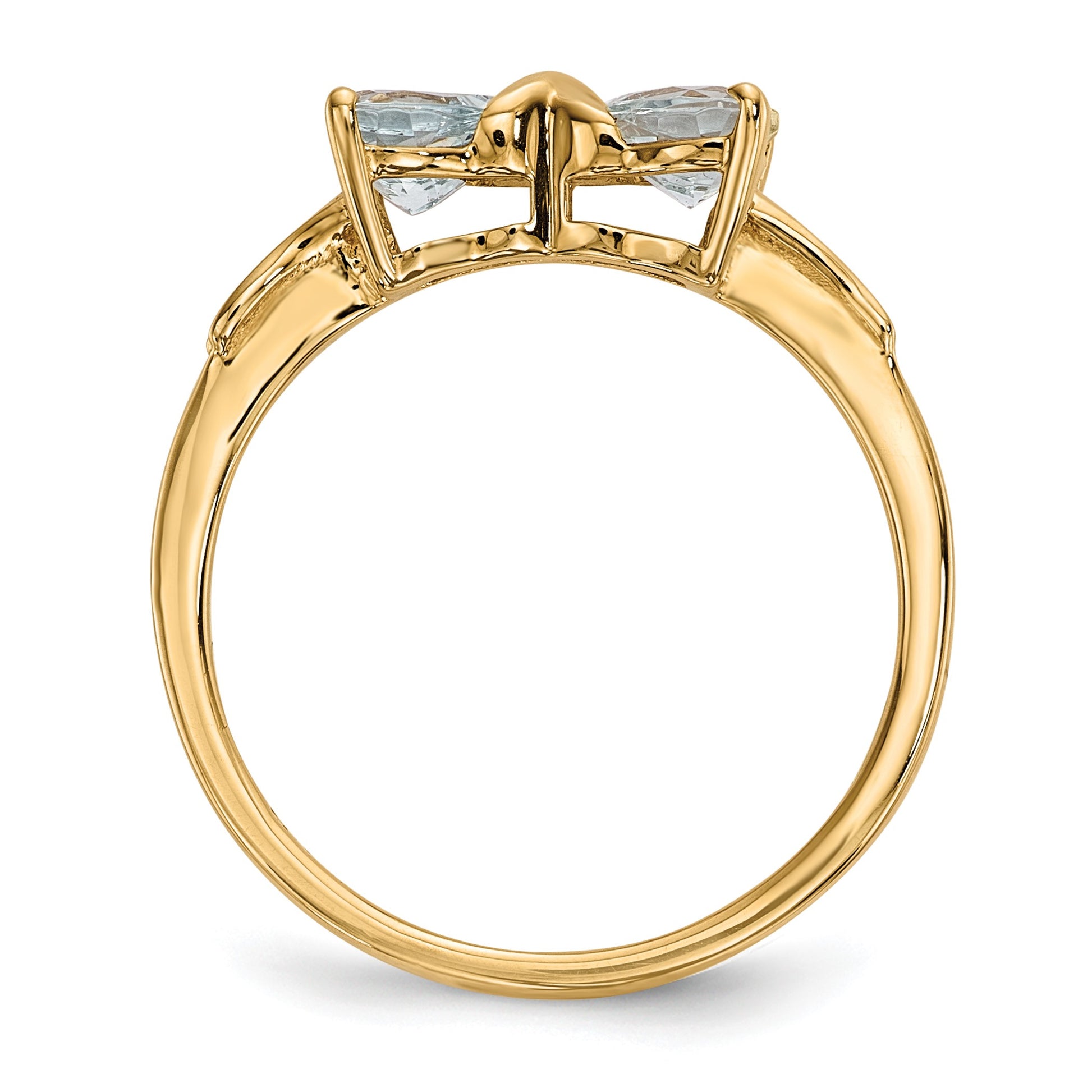 14k Polished March/Aquamarine Bow Size 7 Ring