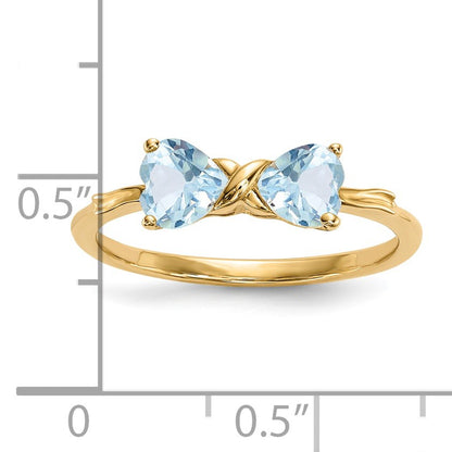 14k Polished March/Aquamarine Bow Size 7 Ring